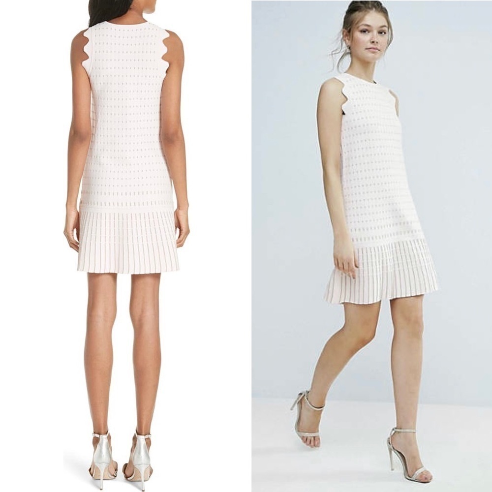 NWT TED BAKER‎ Gold Embroidered Knit Sleeveless Ruffle Flip Skirt Shift Dress 12 - Picture 9 of 16